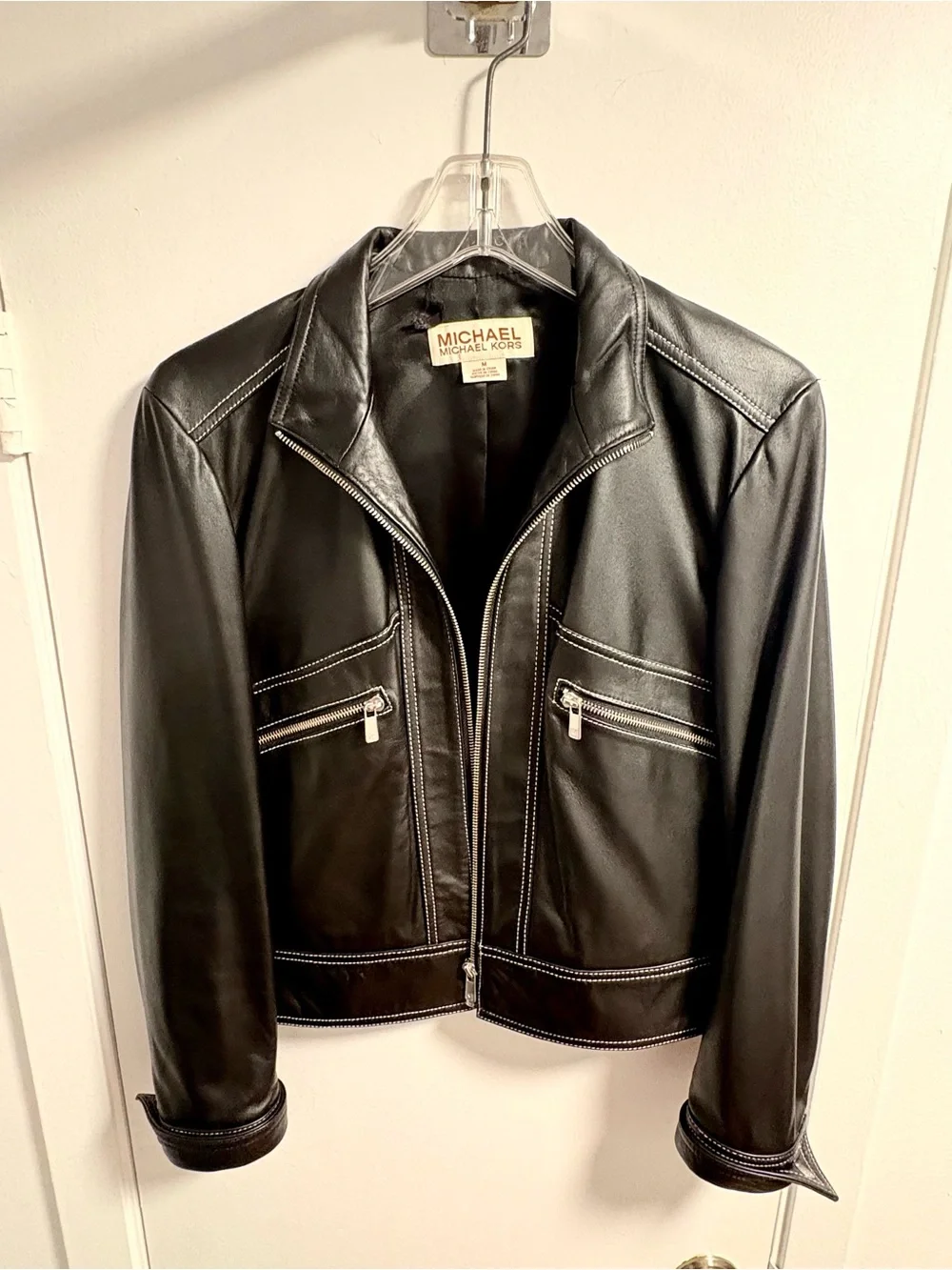 Michael Kors Black Leather Zip-Front Jacket Size Medium